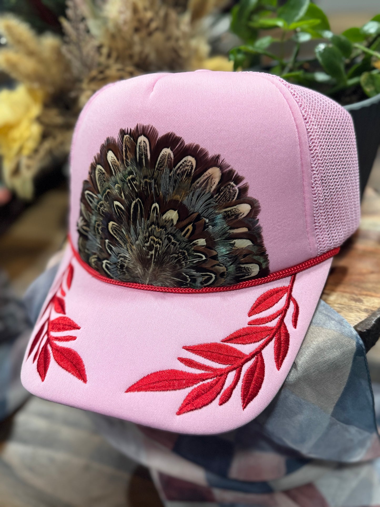 Laurel Pink Feather Trucker