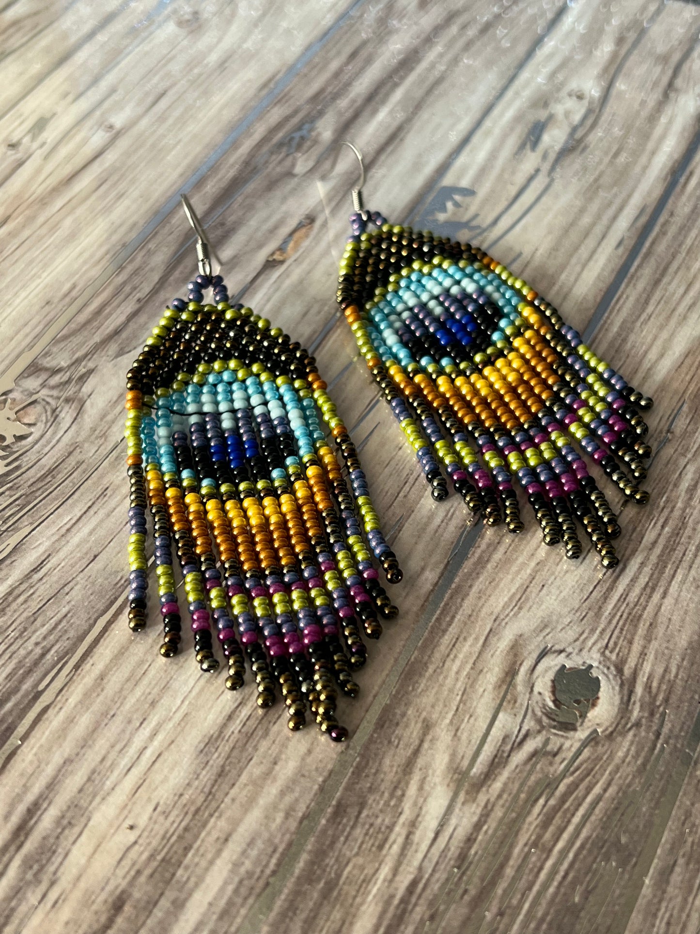 Peacock Seed Bead Earrings