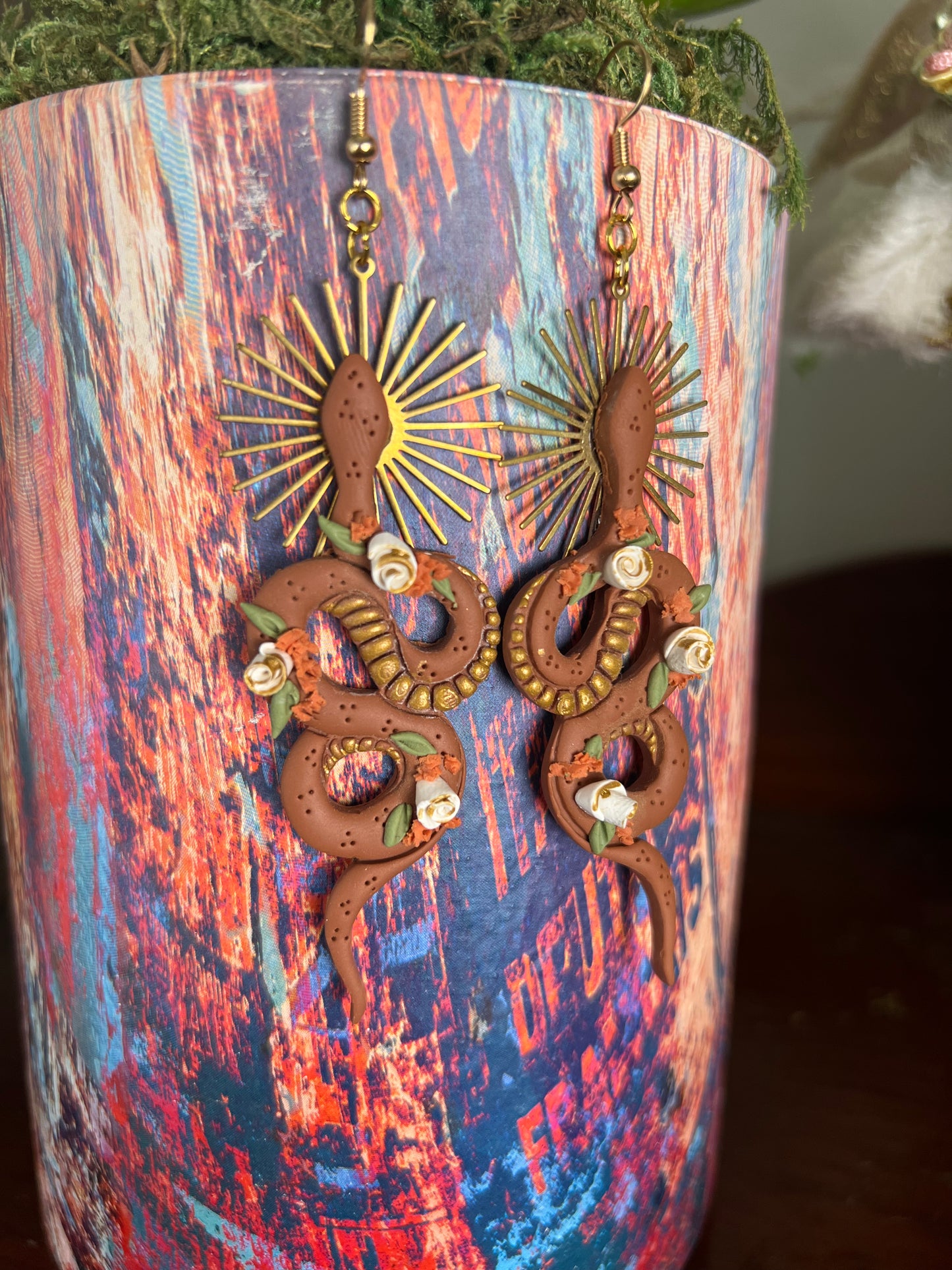 Clay Snake Goddess Earrings
