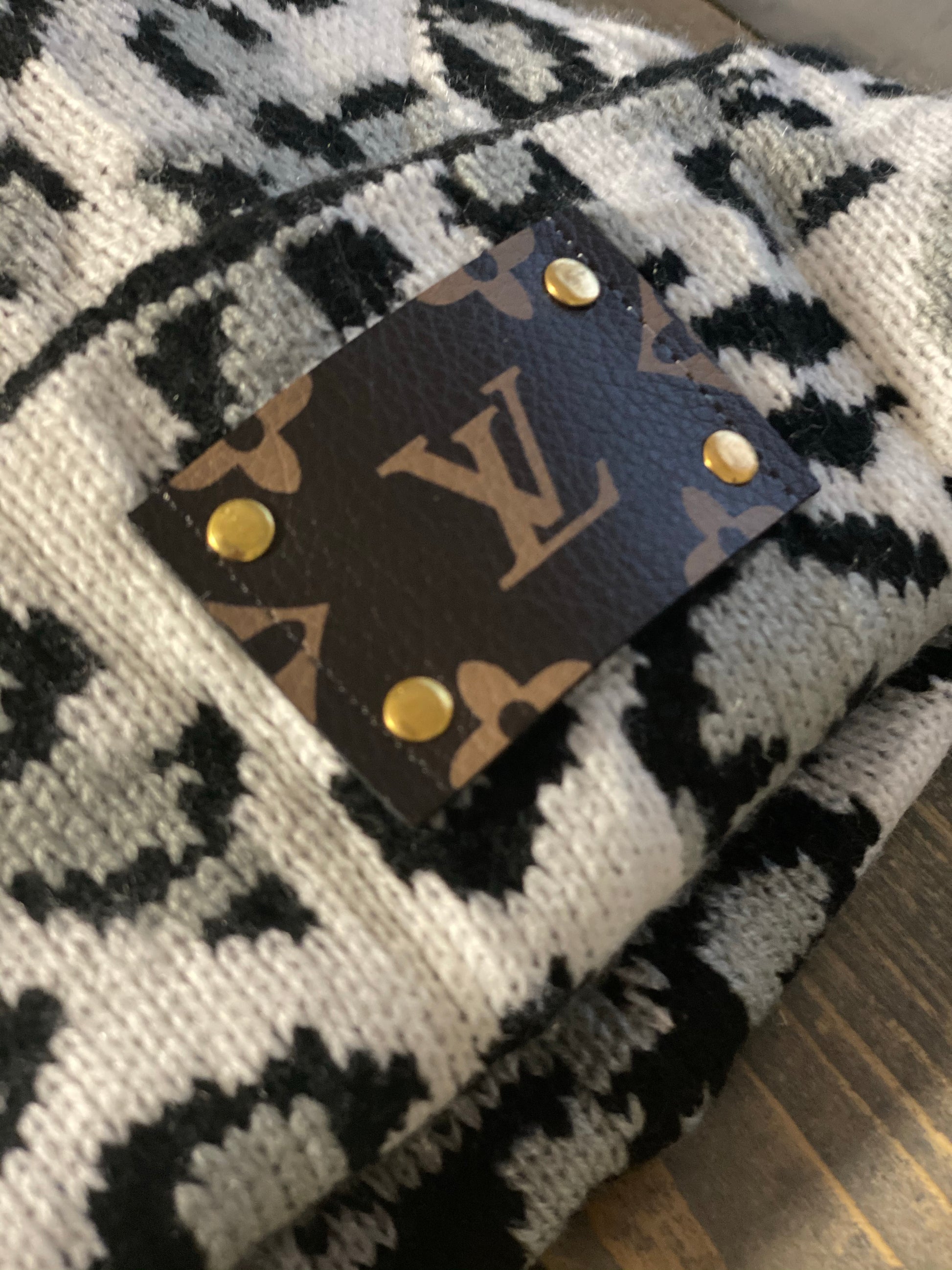 Tan Leopard Fur Pom Pom Re-purposed Lv Patch Beanie - $51 - From Kim