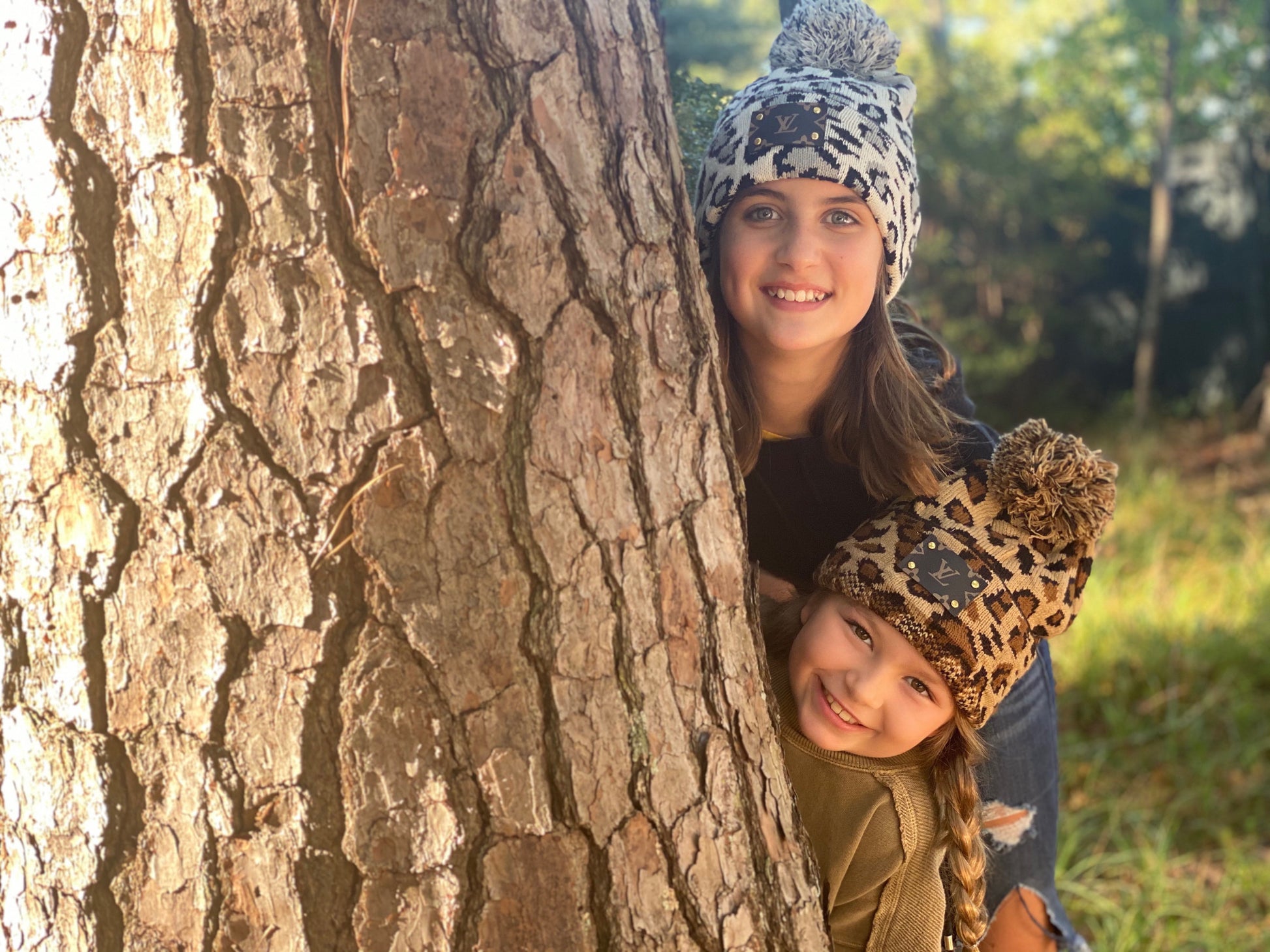 Upcycled LV Leopard Print Beanie with Pom Pom