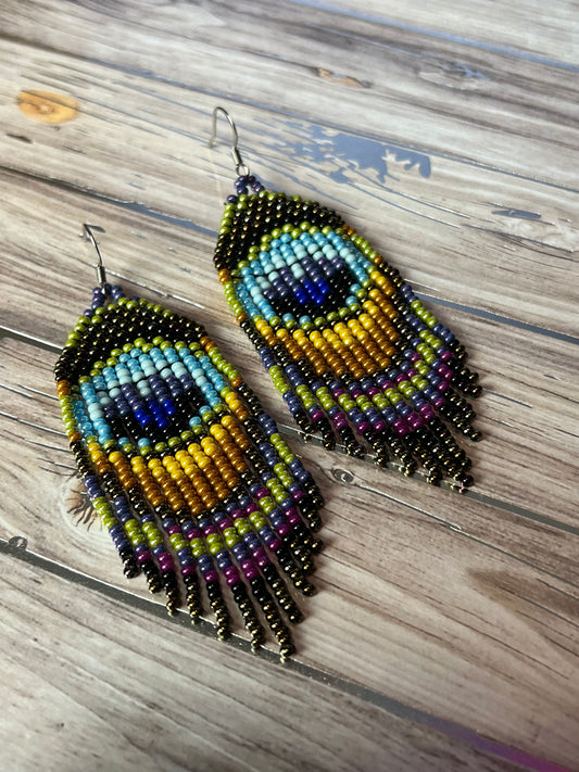 Peacock Seed Bead Earrings